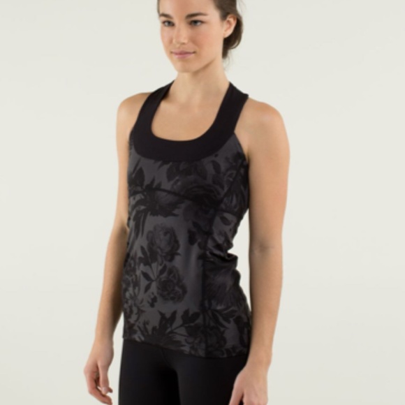 lululemon athletica Tops - Lululemon Scoop Neck Tank Black Soot Brisk Bloom 8